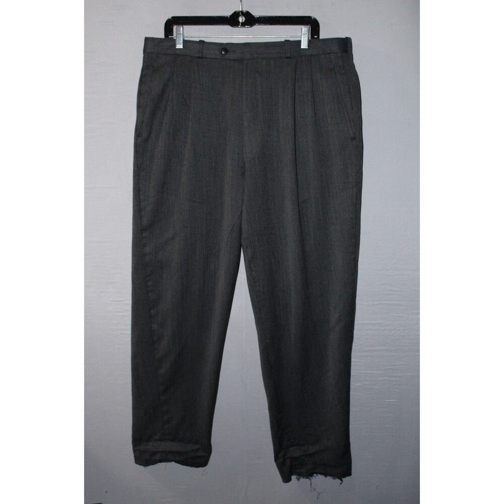 Men's Unbranded Virgin Wool Dark Gray Pleated Unhemmed Dress Pants Size 38 Pants